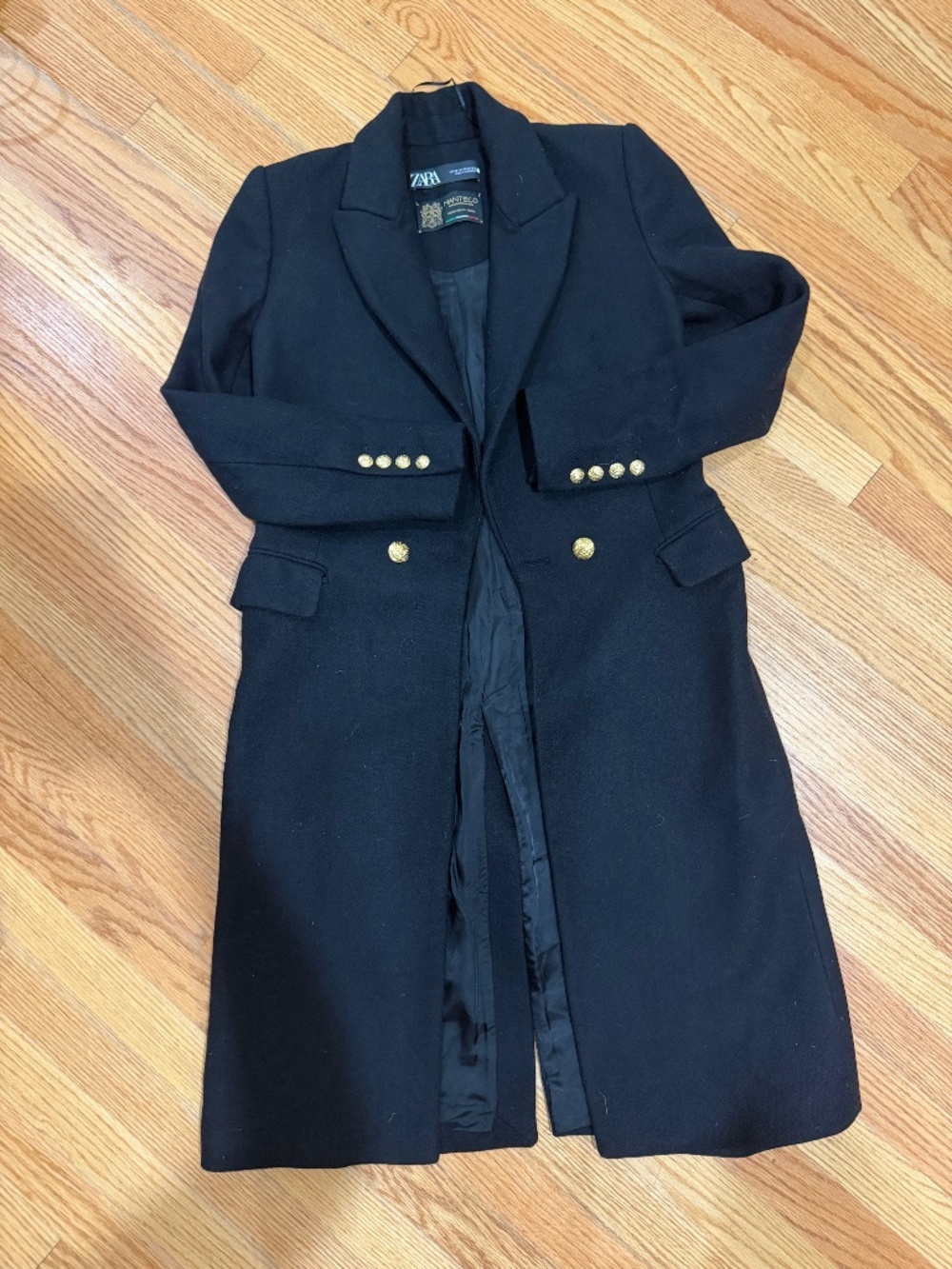 Zara Manteco Black Coat with gold buttons